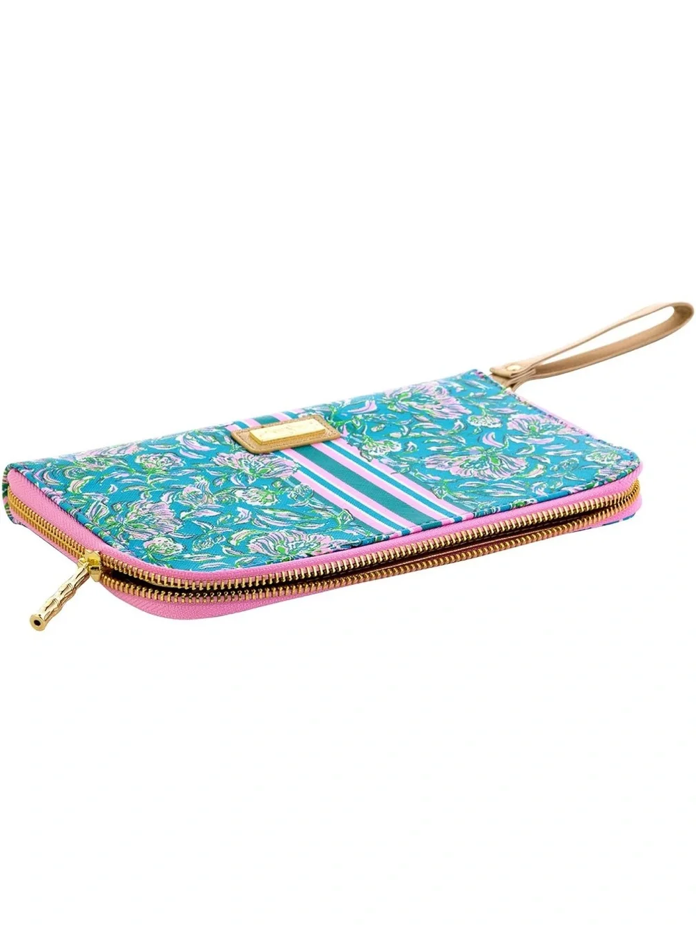 New Lilly Pulitzer Pink Floral Zip Wristlet Travel Wallet Passport Holder